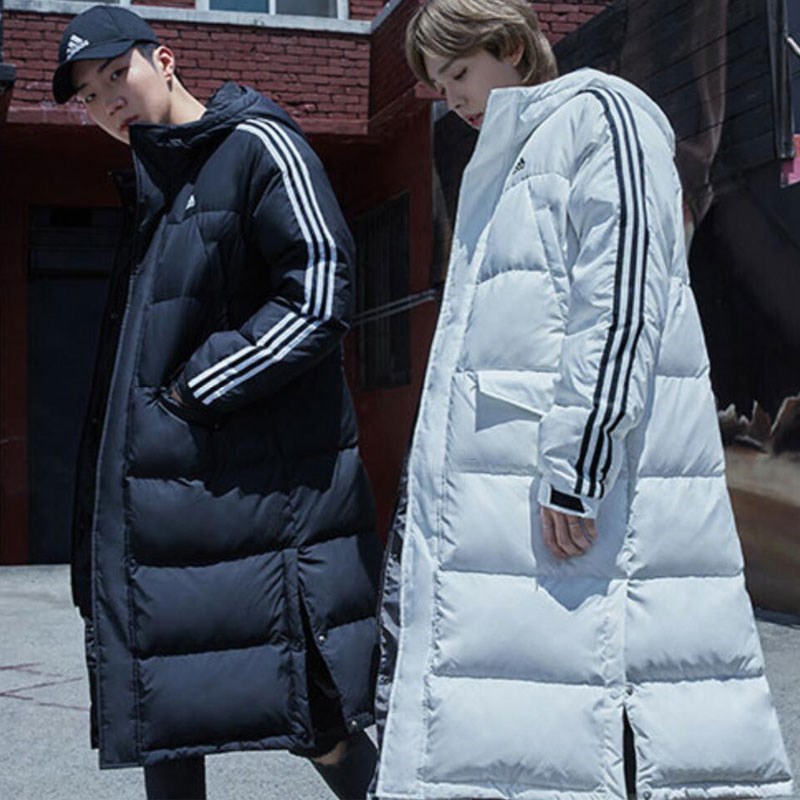 adidas阿迪达斯 男女黑白经典三条杠长款羽绒服外套dt7921 dt7920