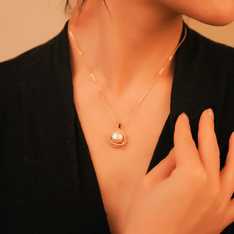 zz059掌上明珠单颗珍珠吊坠项链